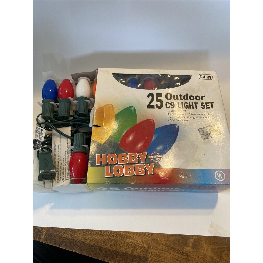 Vintage Christmas 25 Outdoor C9 String Light Multi Color Set ~ Hobby Lobby Works